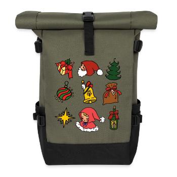 sweet Christmas with Christ Child, Santa, Christmas tree - Roll Top Backpack - olive/black - Front