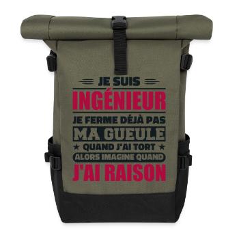 Ingenieur Humor Geschenk Student Ingenieur - Rolltop Rucksack - Olive/Schwarz - Vorne