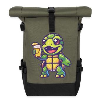 Schildkröte Pixel Bier - Rolltop Rucksack - Olive/Schwarz - Vorne