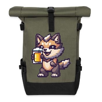 Wolf Pixel Beer - Roll Top Backpack - olive/black - Front