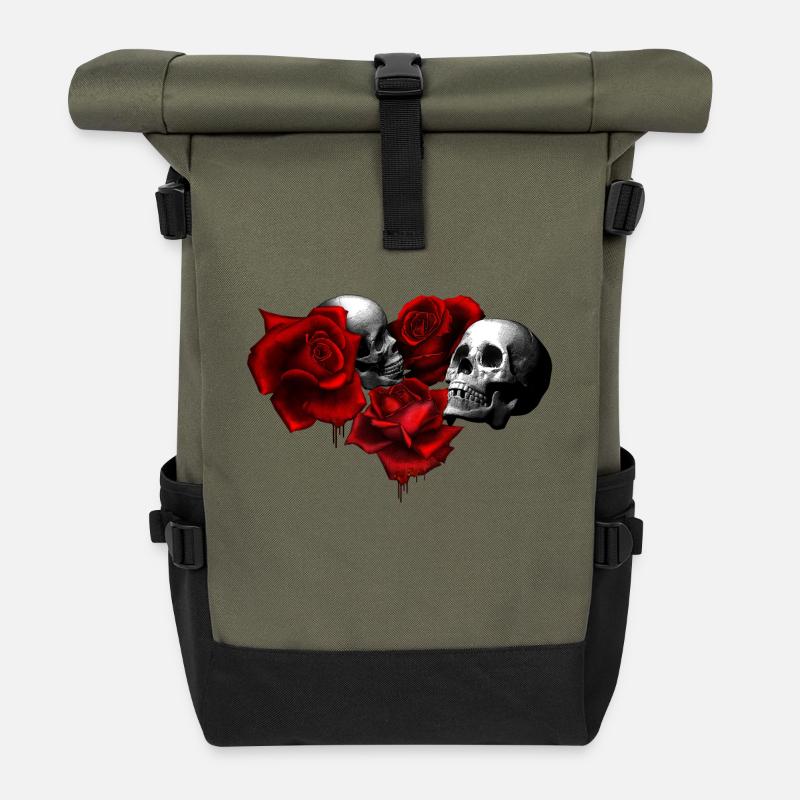 Skulls n Roses - Roll Top Backpack - olive/black