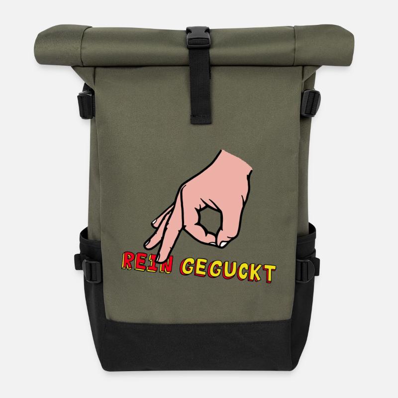 Comic-Hand Zeigefinger mit Retro Text - Rolltop Rucksack - Olive/Schwarz