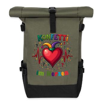 Karneval Herzschlag - Konfetti - Rolltop Rucksack - Olive/Schwarz - Vorne