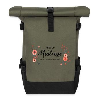 Cadeau personnalisé merci Maitresse - Sac à dos roll top - olive/noir - Devant