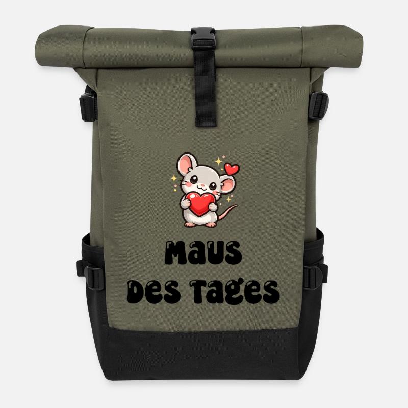 Maus mit Herz - Rolltop Rucksack - Olive/Schwarz