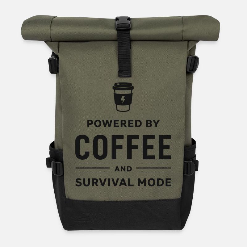 Propulsé par le café et le mode survie - Sac à dos roll top - olive/noir