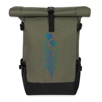 Kornblume Linienkunst Blau Minimalistisches Design - Rolltop Rucksack - Olive/Schwarz - Vorne