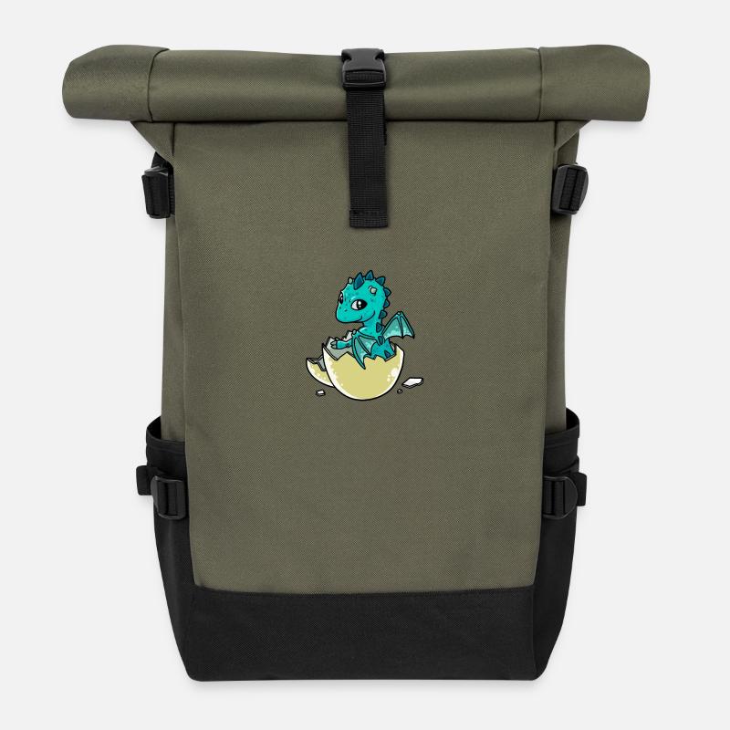 Baby Drachen Dino Weihnachtsgeschenk Kind - Rolltop Rucksack - Olive/Schwarz