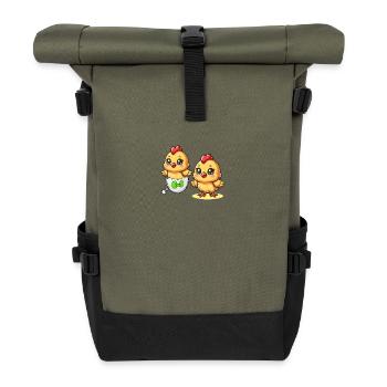 Chick Easter Egg Easter Eggs Chicken Eggs Easter Child - Roll Top Backpack - olive/black - Front