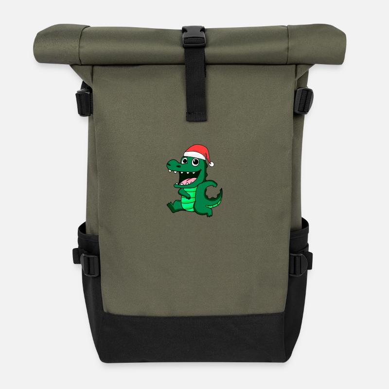 Krokodil Weihnachten - Rolltop Rucksack - Olive/Schwarz