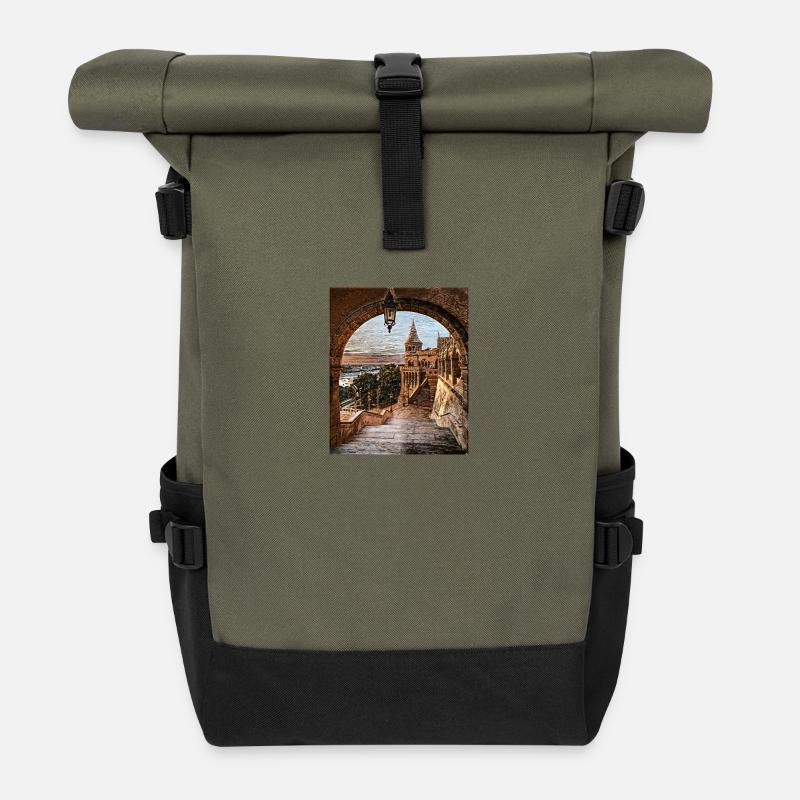 Fischerbastei, Budapest, Ungarn - Rolltop Rucksack - Olive/Schwarz