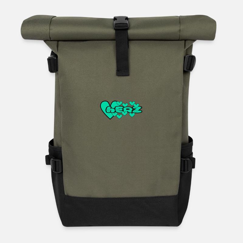 Herz grün - Rolltop Rucksack - Olive/Schwarz