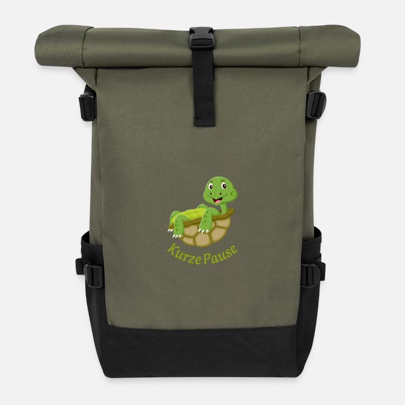 Cute Turtles Cartoon Print Break - Roll Top Backpack - olive/black