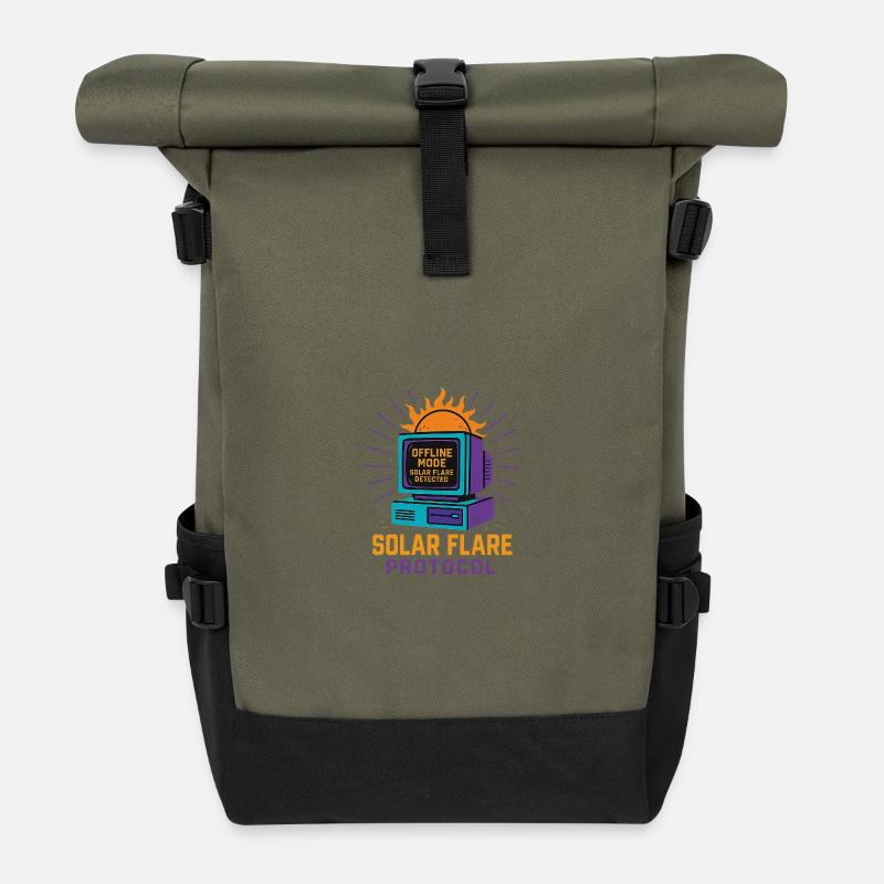 Retro Tech Solar Flare Protokoll T-Shirt - Rolltop Rucksack - Olive/Schwarz