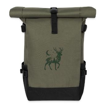 Sternenwald Hirsch Silhouette - Rolltop Rucksack - Olive/Schwarz - Vorne