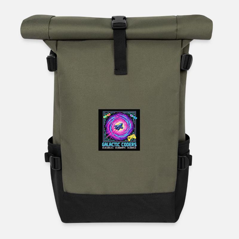Galaktische Coders Neon Pixel - Rolltop Rucksack - Olive/Schwarz