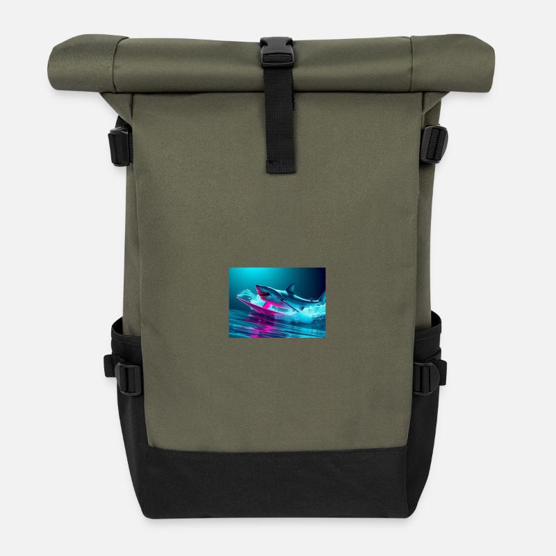 Neon Shark Sprinter Design - Sac à dos roll top - olive/noir