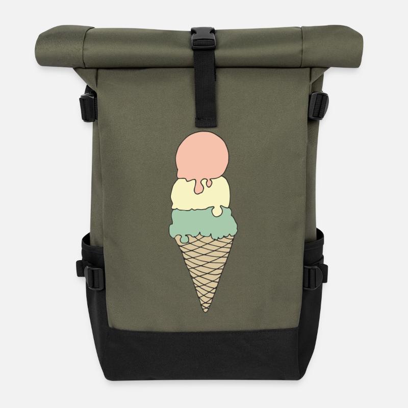 Pastellfarbenes Eis-Design für Sommermode - Rolltop Rucksack - Olive/Schwarz