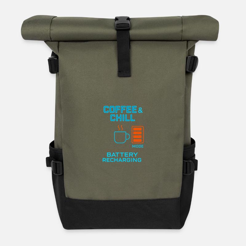 Coffe and chill battery recharging - Roll Top Backpack - olive/black