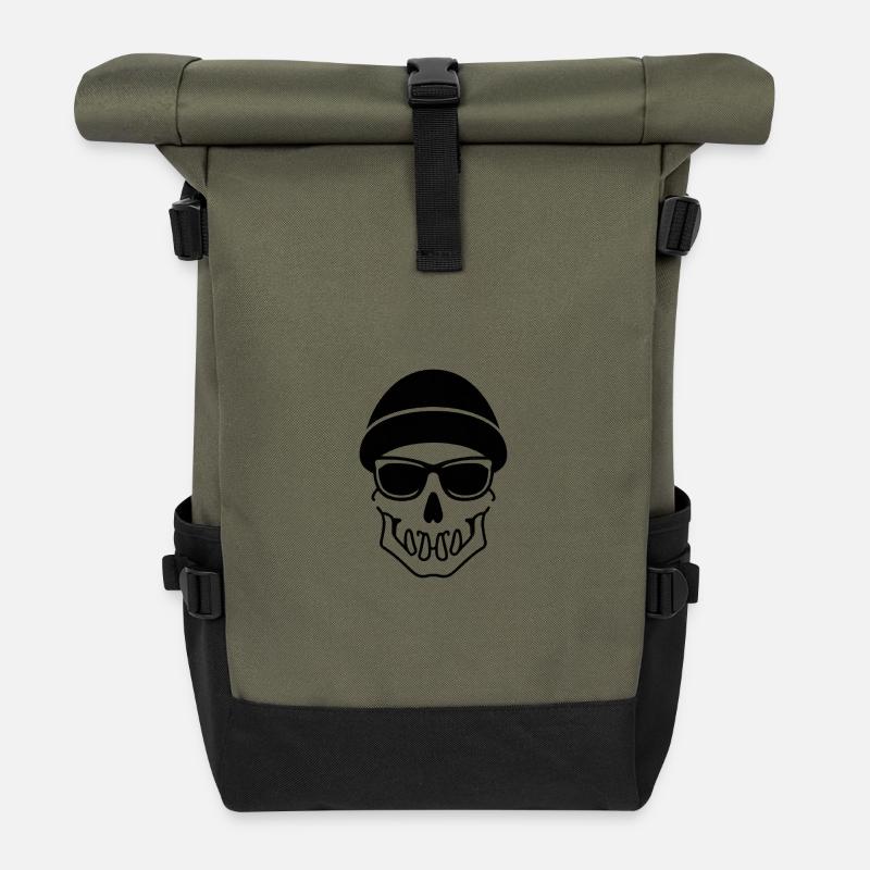 skull hipster halloween - Sac à dos roll top - olive/noir