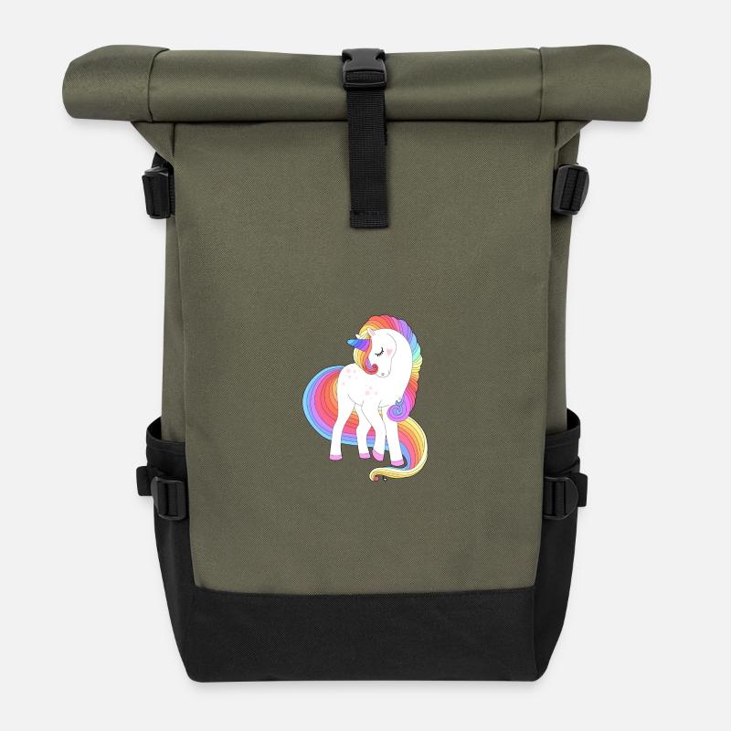 Enchanted Rainbow Mane Unicorn - Roll Top Backpack - olive/black