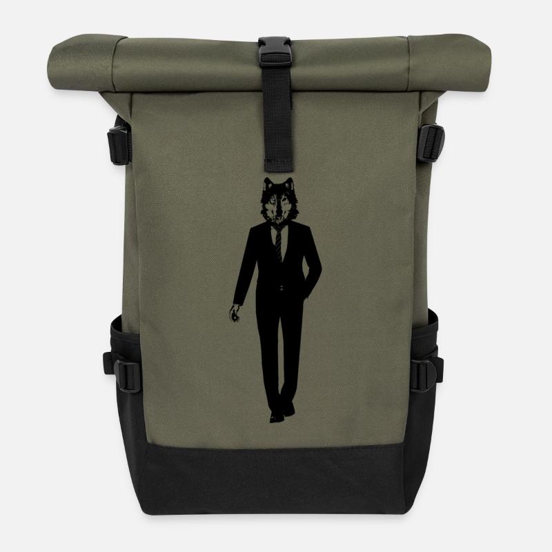 Wolf im Anzug - Rolltop Rucksack - Olive/Schwarz