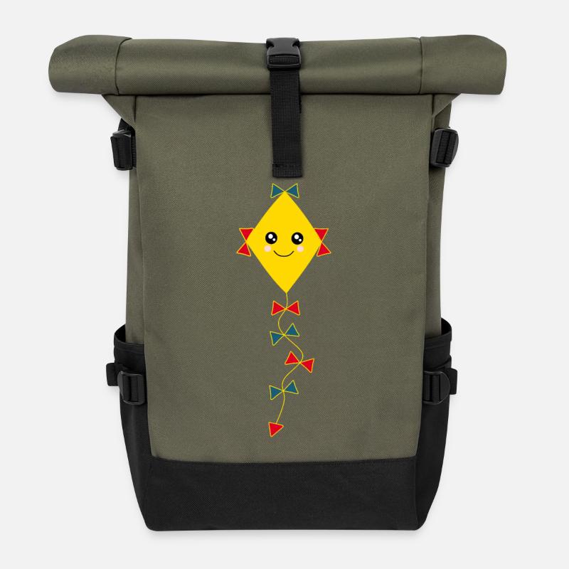 Drachen bunt Herbst - Rolltop Rucksack - Olive/Schwarz