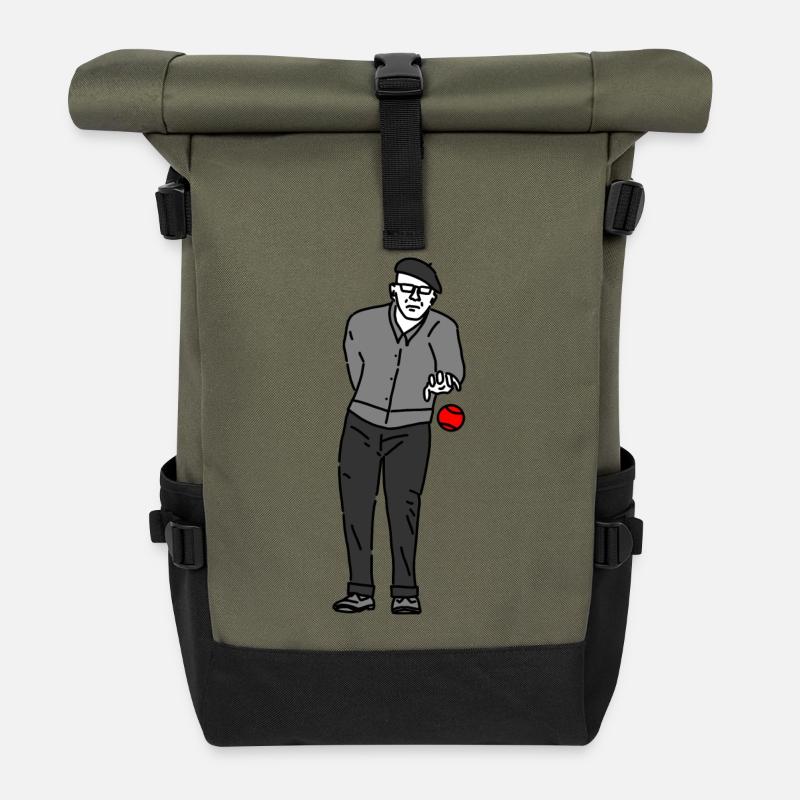 Petanque Spieler Linkshänder - Rolltop Rucksack - Olive/Schwarz