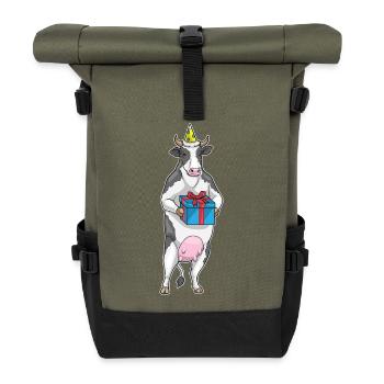 Kuh Geburtstag Partyhut - Rolltop Rucksack - Olive/Schwarz - Vorne