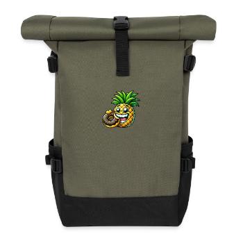 Funny Pineapple Donut Cartoon Fruity Sweet Desig - Roll Top Backpack - olive/black - Front