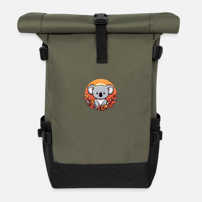 Koala im Herbst Bunte Blätter Laub - Rolltop Rucksack - Olive/Schwarz