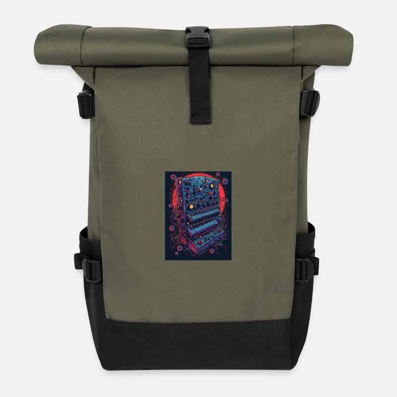 Futuristisches elektronisches Musikgerät - Rolltop Rucksack - Olive/Schwarz