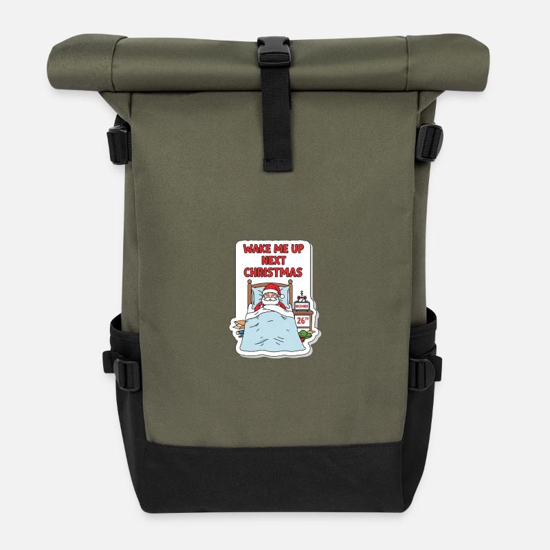 Weck mich nächstes Weihnachten auf - Rolltop Rucksack - Olive/Schwarz