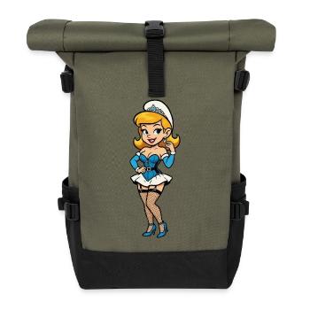 Blue gnome woman - Roll Top Backpack - olive/black - Front