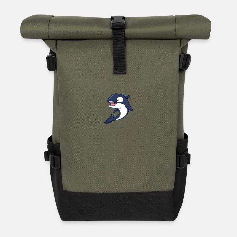 Kawaii Wal - Orca - Rolltop Rucksack - Olive/Schwarz
