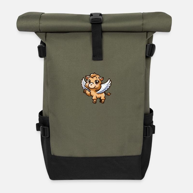 Engels-Kamel: Himmlischer Comic-Stil - Rolltop Rucksack - Olive/Schwarz