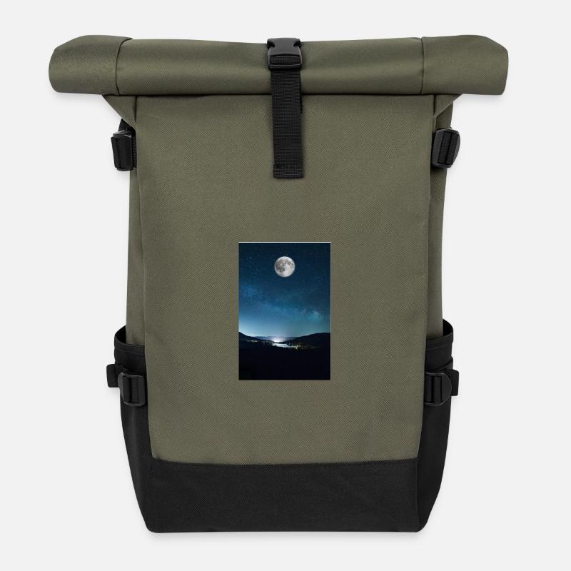 Nightly full moon over Bergen - Roll Top Backpack - olive/black