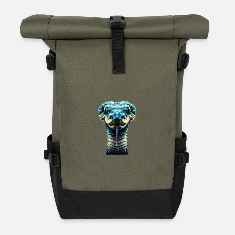 Schlange im Polygon-Stil - Rolltop Rucksack - Olive/Schwarz
