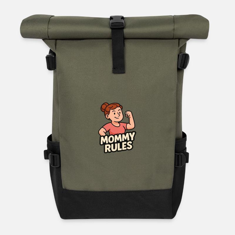 Mommy Rules - Roll Top Backpack - olive/black