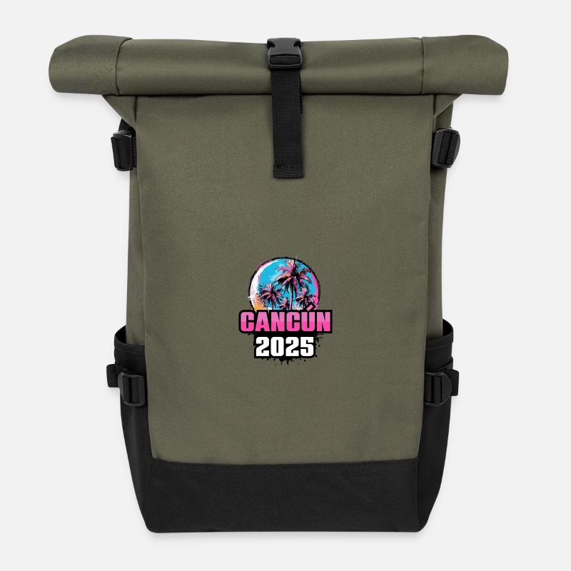 Cancun 2025 Palmen - Rolltop Rucksack - Olive/Schwarz