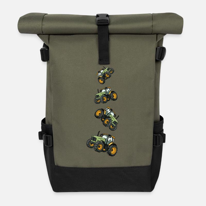 Traktor Farmer Symbol - Rolltop Rucksack - Olive/Schwarz