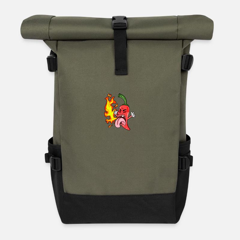 Lustige Chilischote - Peperoni - Rolltop Rucksack - Olive/Schwarz