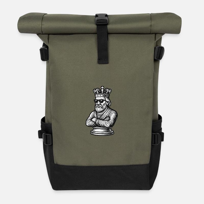 Cooler Schachkönig mit Sonnenbrille - Rolltop Rucksack - Olive/Schwarz