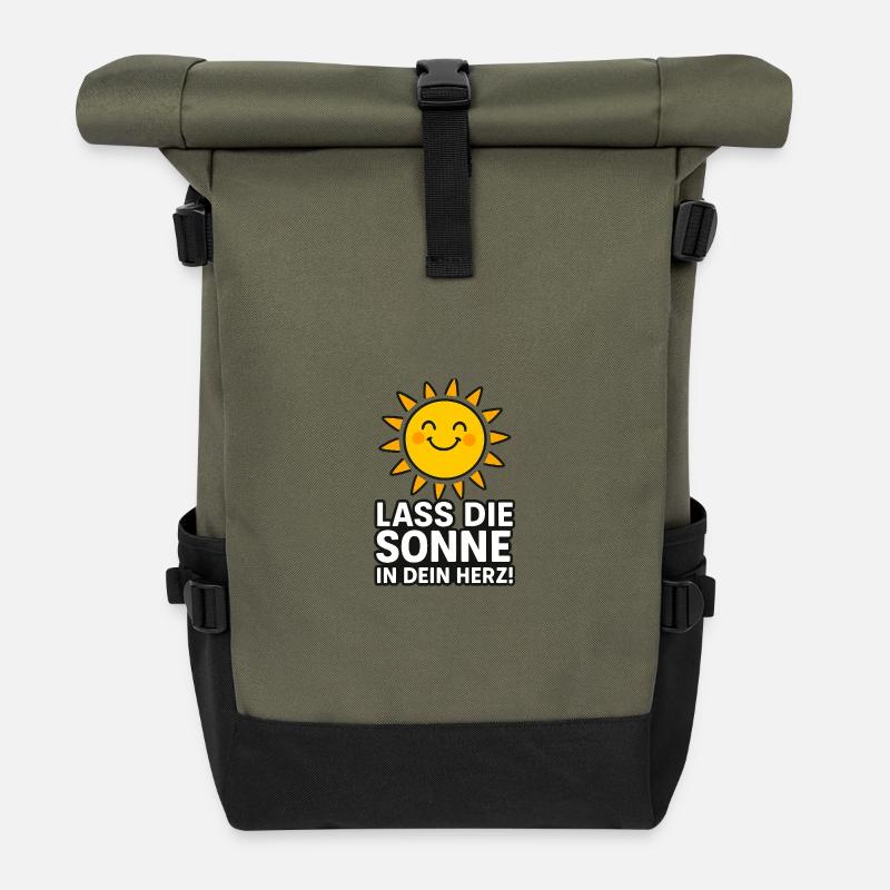 Lass_die_Sonne_in_dein_Herz - Rolltop Rucksack - Olive/Schwarz