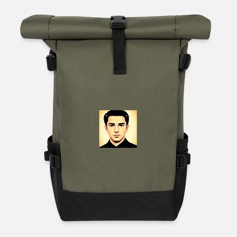 Moderne Pop Art Vektor Porträt - Rolltop Rucksack - Olive/Schwarz
