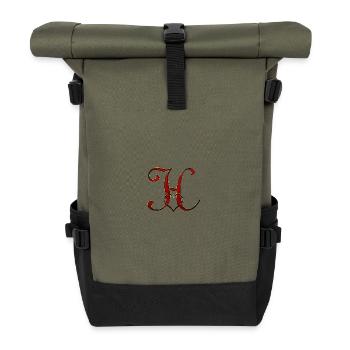 Monogramm H mit Herzrahmen - Rolltop Rucksack - Olive/Schwarz - Vorne