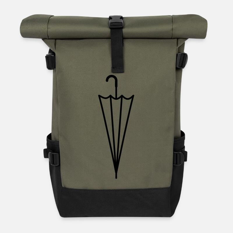 Regenschirm geschlossener Regen Schirm Silhouette - Rolltop Rucksack - Olive/Schwarz