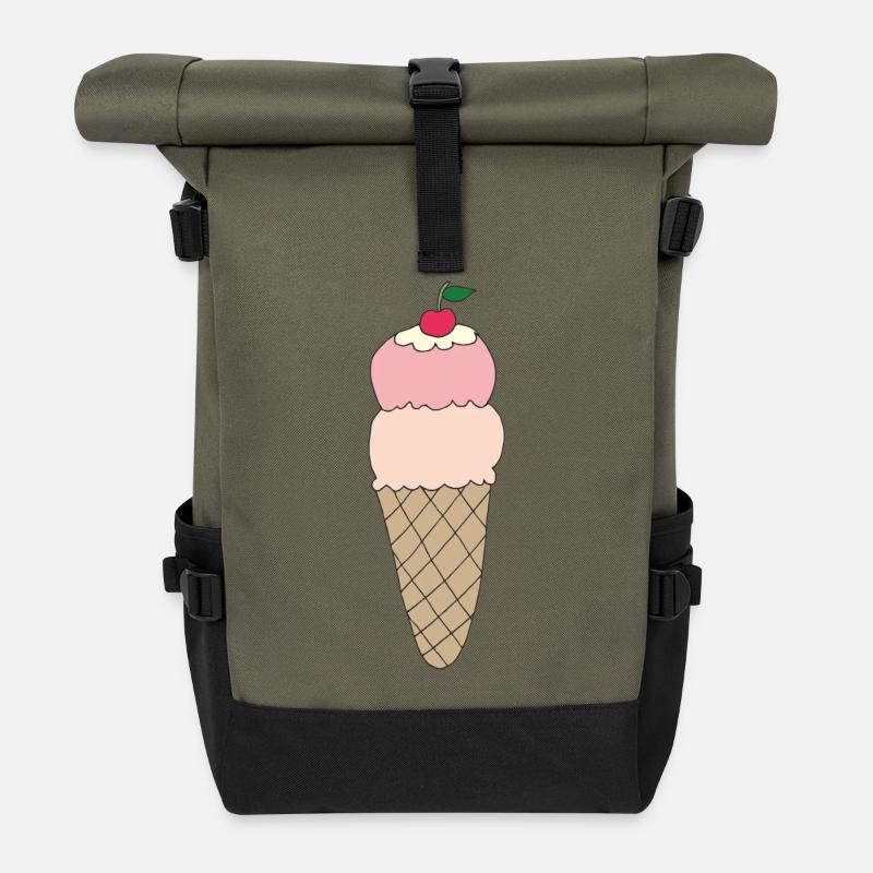 Eiscreme mit Kirsche Design - Rolltop Rucksack - Olive/Schwarz