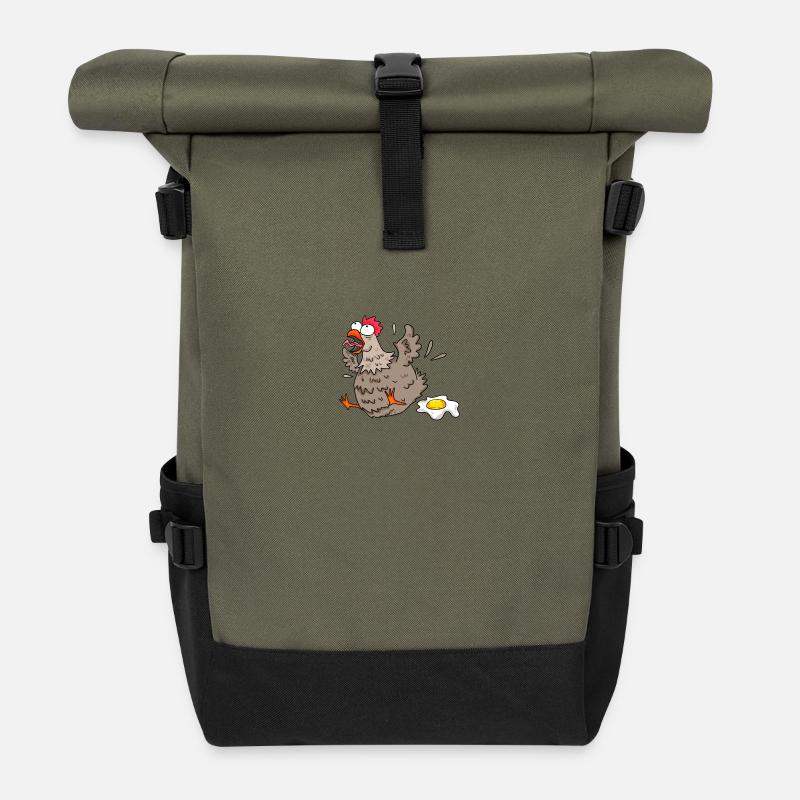 Poulet drôle - Sac à dos roll top - olive/noir