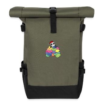 Panda und Kissen - Rolltop Rucksack - Olive/Schwarz - Vorne